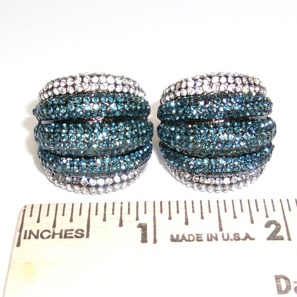 Joan Boyce Crystal Pave Aquamarine & Clear Crystal Clip Earrings - Picture 2 of 3